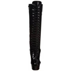 Delight 2023 6" stiletto heel raised front platform lace-up boot by Pleaser USA.