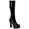 Electra 2000Z five in block heel platform thigh boots in Black stretch patent by Pleaser USA
