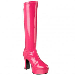 Exotica 2000 block heel raised platform knee boot by Pleaser USA in Hot Pink Patent Material