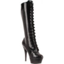 Kiss 2020 six inch stiletto heel with raised front platform knee boot by Pleaser USA in Black Patent material.
