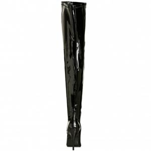 Seduce 3000 thigh high 5" stiletto heel boot in black patent material by Pleaser USA