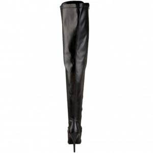 Seduce 3024 by Pleaser USA is a thigh length 5" stiletto heel dee ring thigh boot in black PU material