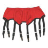 Plain panel suspender belt in red and black with eight suspender drops