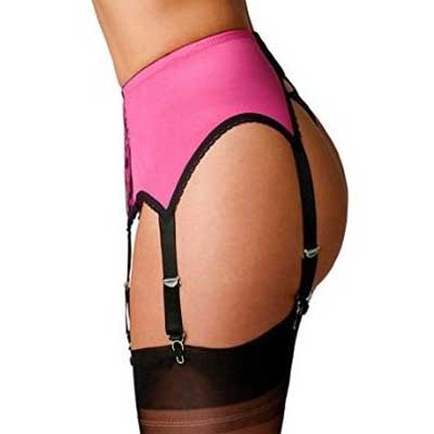 NDL60 suspender belt pink with black overlay