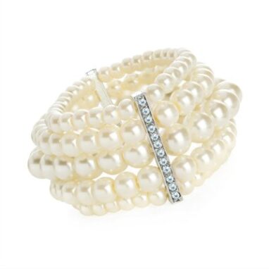 Five row cream pearl colour crystal elasticated bracelet - weighty and classy piece of costume jewellery that you can wear with confidence anywhere.