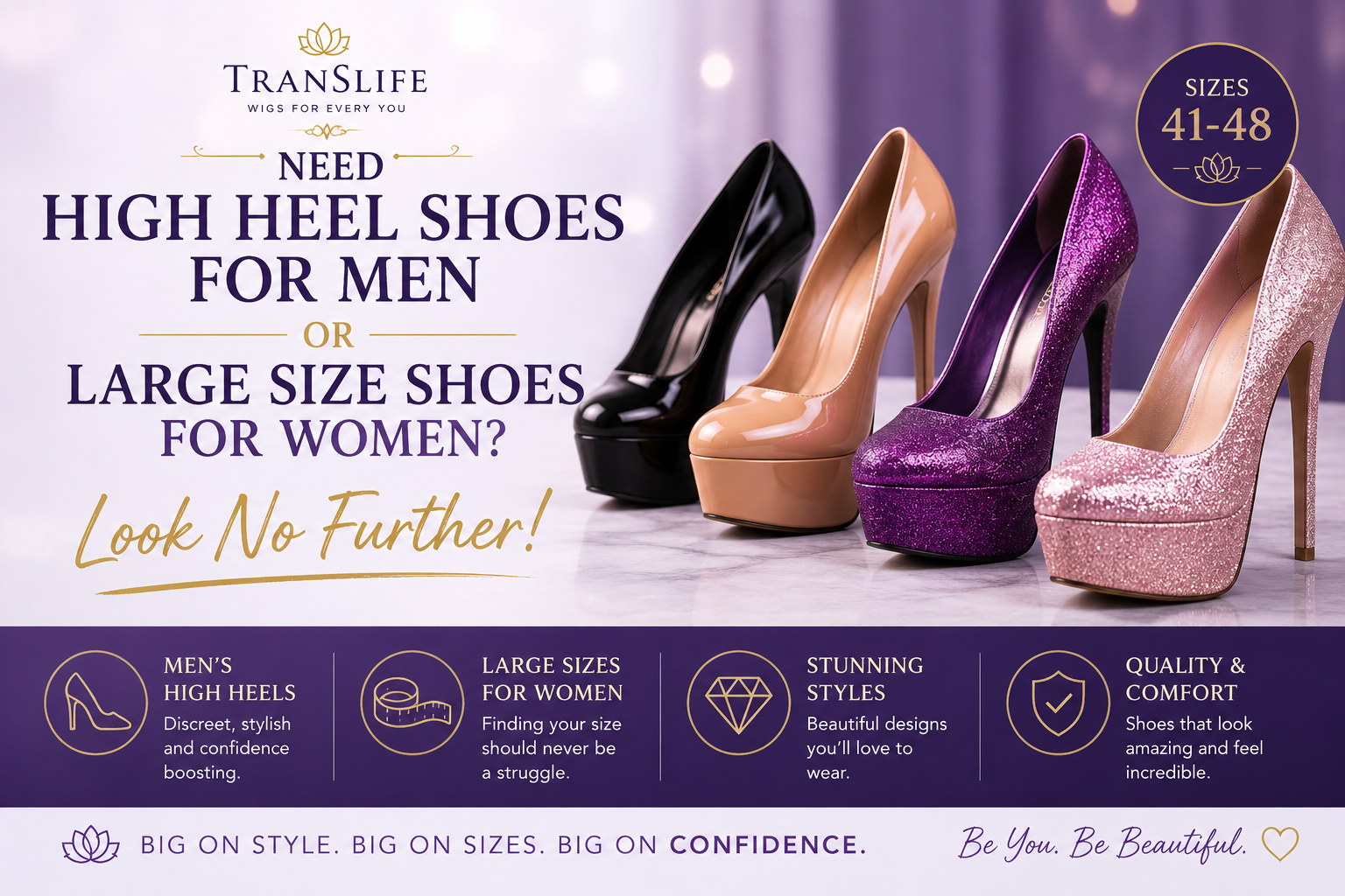 large size ladies shoes. Crossdressing footwear from Translife Limited