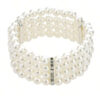 Three row silver colour crystal and white pearl effect elasticated bracelet