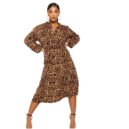 Leopard Print Belted Midi Dress
