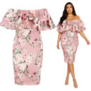 Off Shoulder Floral Ruffle Midi Dress