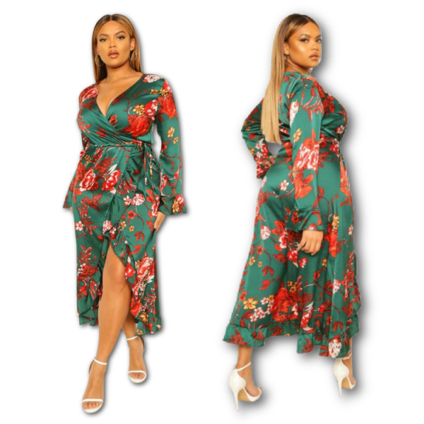 FLORAL RUFFLE WRAP DRESS | Translife Limited