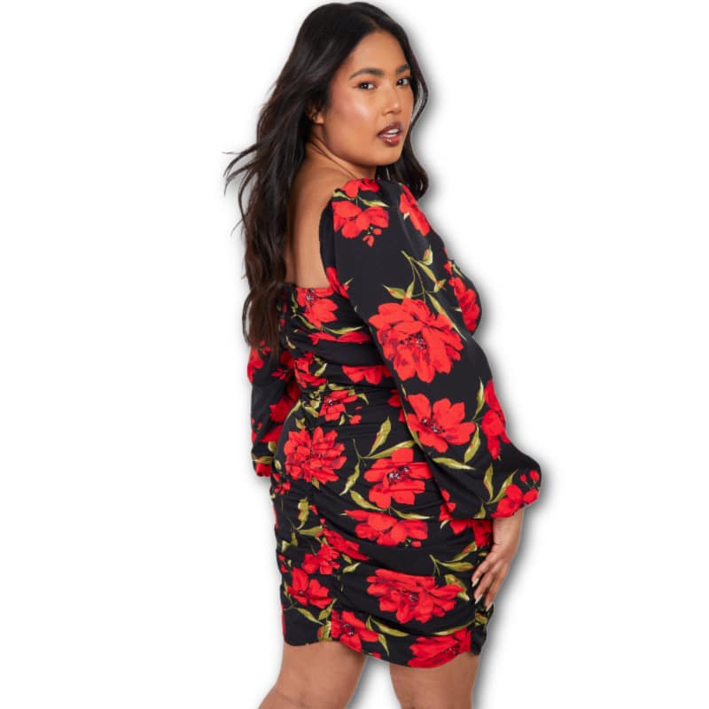 Dark Floral Ruched Dress