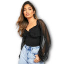 MESH RUCHED CUP DETAIL BLOUSE