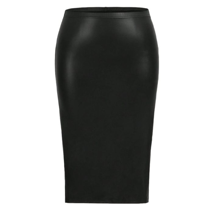 Split Hem PU Leather Pencil Skirt