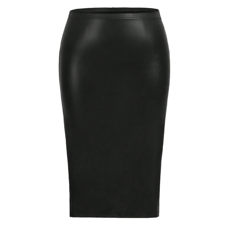 Split Hem PU Leather Pencil Skirt