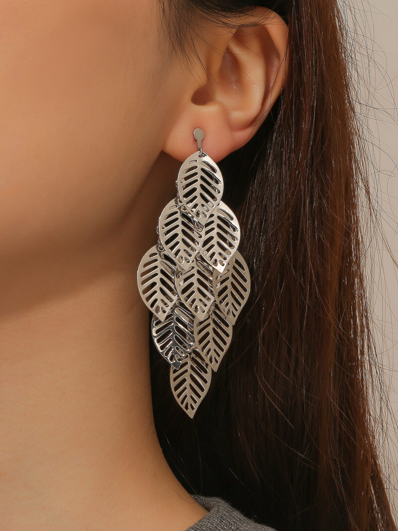 Hollow Out Leaf Charm Ear Cuffs