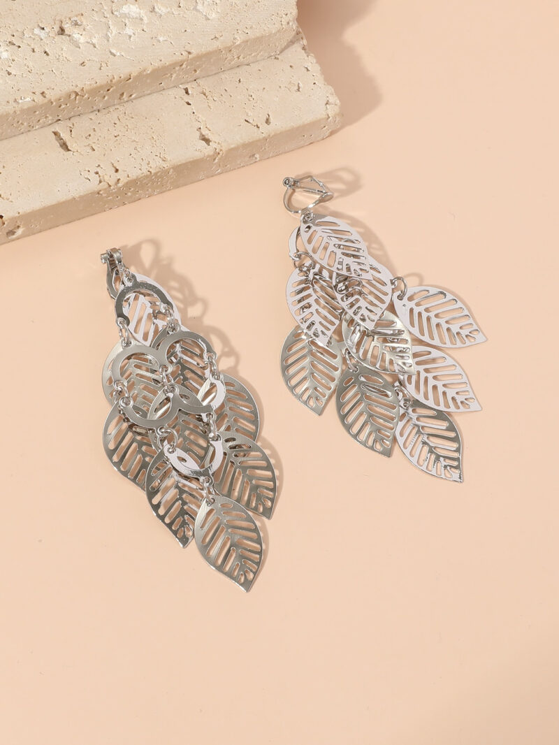 Hollow Out Leaf Charm Ear Cuffs