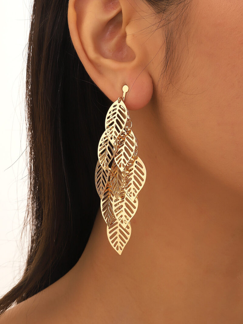 Hollow Out Leaf Charm Ear Cuffs