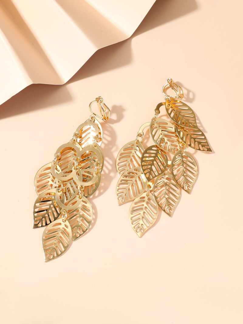 Hollow Out Leaf Charm Ear Cuffs