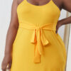 Solid Belted Cami Dress in Yellow