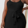 Solid Belted Cami Dress in black