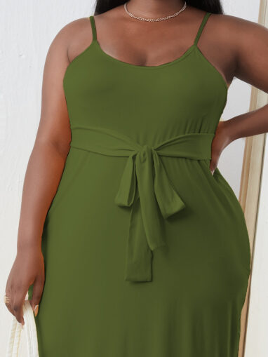 Solid Belted Cami Dress