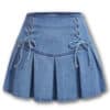 Lace Up Front Pleated Hem Denim Skirt