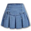 Lace Up Front Pleated Hem Denim Skirt