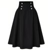 High Waist Button Detail Flare Skirt