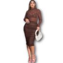 High Waist Ruched Mesh Pencil Skirt