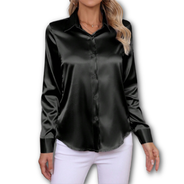 Pleated Long Sleeve Satin Shirt