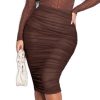High Waist Ruched Mesh Pencil Skirt