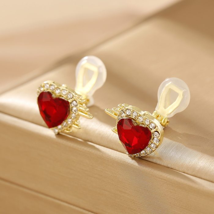 Heart shaped Rhinestone clip-on earrings