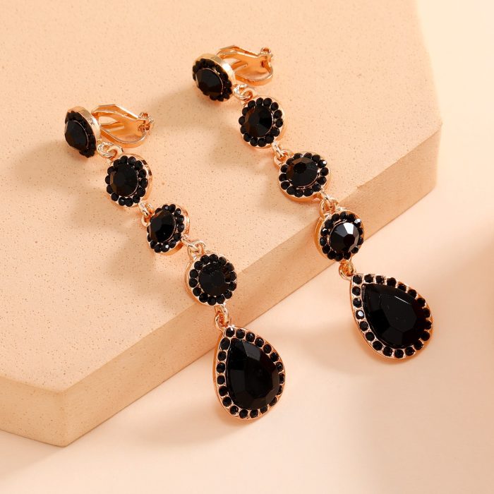 Rhinestone Water-drop Decor Clip On Earrings