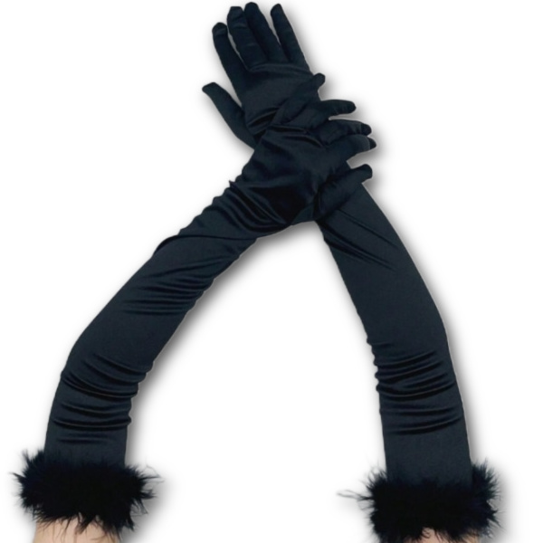 Long Satin Gloves Black