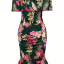 Bodycon Open Shoulder Tropical Printed Dress