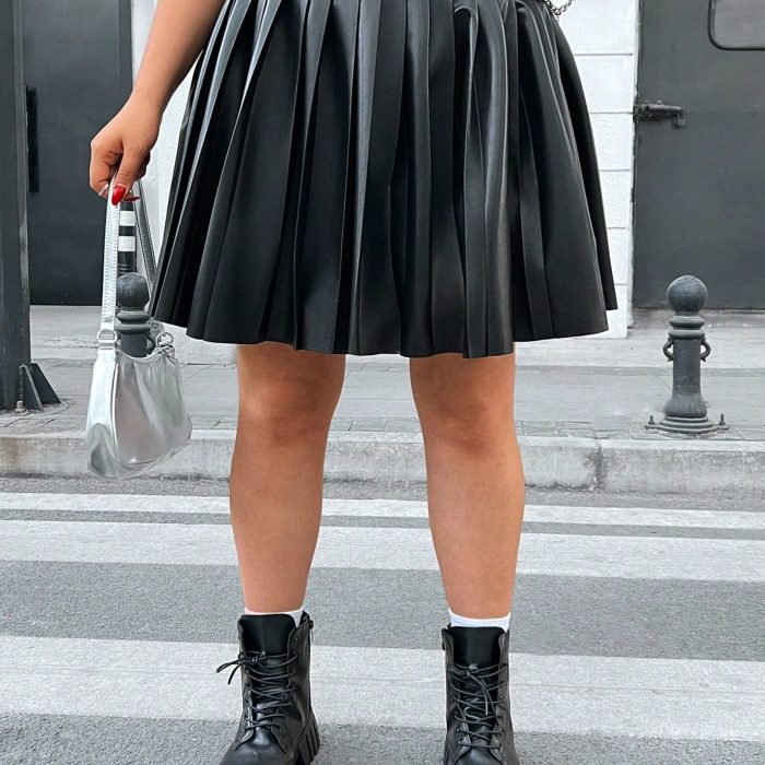 Pu Leather Pleated Skirt