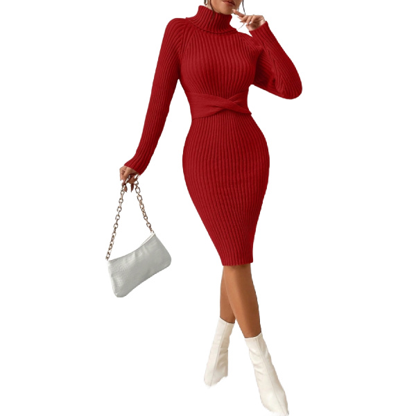 Turtleneck Raglan Sleeve Twist Front Jumper Dress Turtleneck Raglan Sleeve Twist Front Jumper Dress