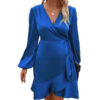 Wrap satin dress royal blue