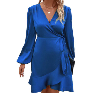 Wrap satin dress royal blue