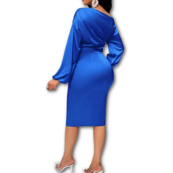 royal blue satin long sleeve dress