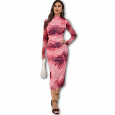 1 Stunning Ruched Tie-Dye Long Sleeve Bodycon Dress