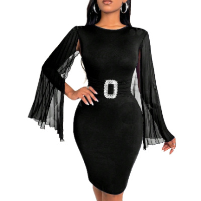 Black sheer cape sleeve bodycon dress