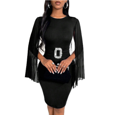 Sheer Black Cape Sleeve Bodycon Dress