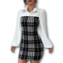 Hounds tooth Patchwork Long Sleeve Dress