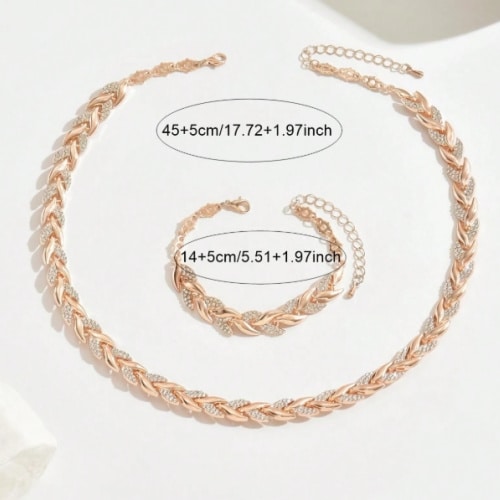 Rose Gold Crystal Linked Bracelet & Necklace Set