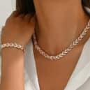 Rose Gold Crystal Linked Bracelet & Necklace Set