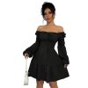 Square Neck Long Lantern Sleeve Ruffle Hem A-Line Dress