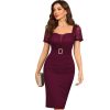 Retro Deep V-Neck Floral Lace Short Sleeve Cocktail Bodycon Dress