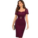 Retro Deep V-Neck Floral Lace Short Sleeve Cocktail Bodycon Dress