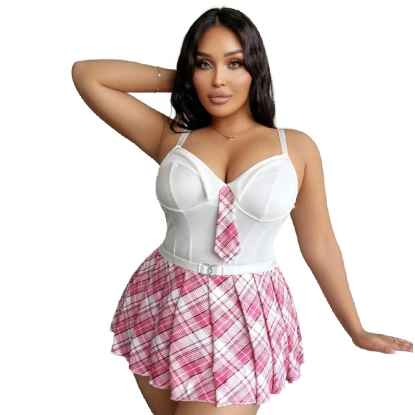 Pink Plaid Schoolgirl Outfit